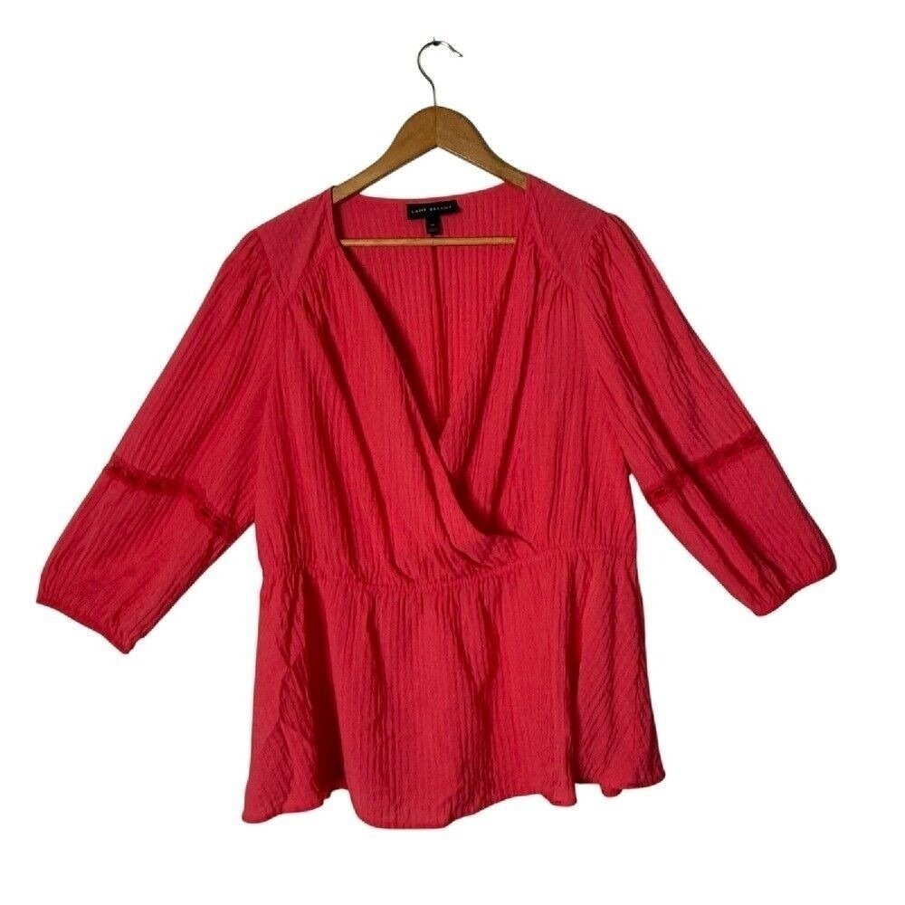 Lane Bryant Peplum Top Plus Size 18 Faux Wrap Crinkle Surplice Crochet Trim